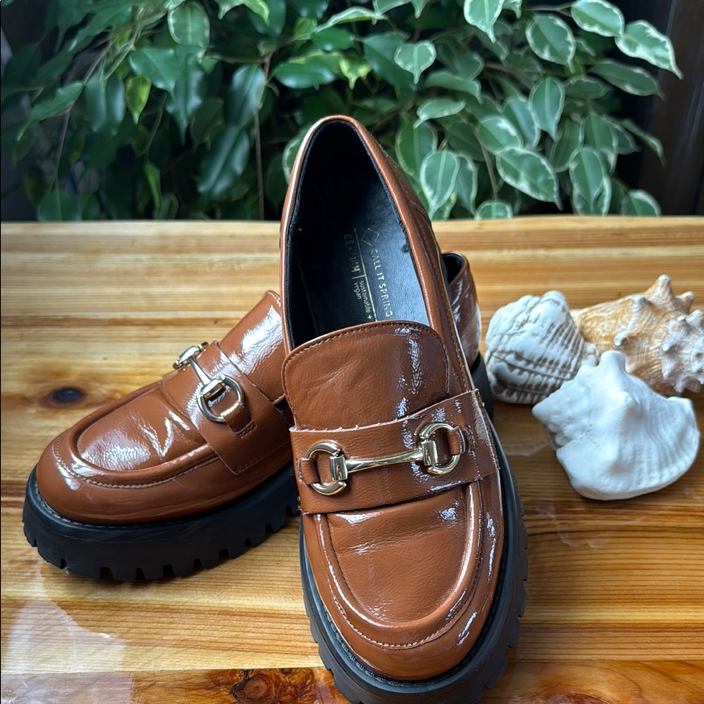 Women's Classic Brown Lug Sole Chunky Loafer 7 Silver Horsebit Preppy Academia - Picture 4 of 7